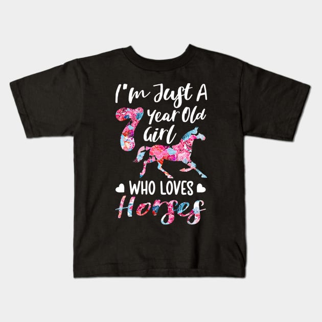 7th birthday for horse lover, Just A 7 years old girl Kids T-Shirt by cloutmantahnee